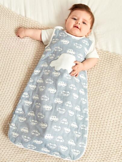 Cozy Pixies 1件 Oeko-Tex认证卡通汽车印花柔软舒适婴儿睡袋，适合春夏穿着