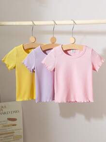Baby Girl 3-Piece Early Spring Candy Color Gentle Cute Short-Sleeved Crew-Neck Top - Multicolor - View 2