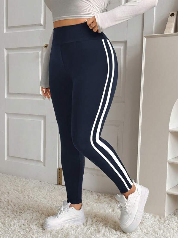 SHEIN EZwear Legging cintura alta colorida e listrada, casual plus size