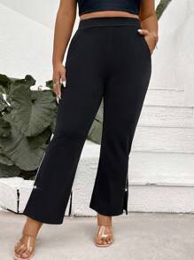 SHEIN LUNE سراويل بناطيل واسعة للنساء ذوات الأحجام الكبيرة، أنيقة واستثنائية باللون الأسود، سراويل ضيقة وجذابة للنساء لحفلات النادي والأحداث الغجرية، وللاستجمام والعطلات وللموسم الصيفي الأوروبي وأوقات الأعمال غير الرسمية