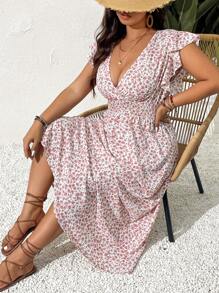SHEIN Frenchy Plus Size Casual Elegant Waist Gathered A-Line Long Dress