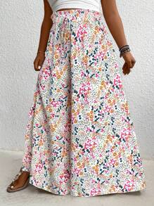 EMERY ROSE Pantalones anchos de talla grande con estampado floral diminuto informal - Multicolor - Ver 3