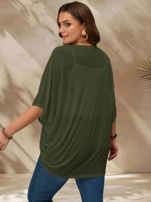 EMERY ROSE Plus Size Vacation Solid Color Asymmetric Hem Batwing Sleeve Casual Jacket,Spring/Summer Winter Fall Autumn - Army Green - View 2
