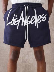 SUMWON Designer Drop Crotch Athletic Shorts Loose Fit Streetwear Urban Style Drawstring Sports Basketball Training Gym Summer Comfortable Sweat Shorts - Navy Blue - View 5