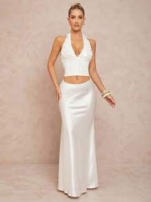 Lumalex 女士深 V 领露背紧身亮片提花背心 - 白色 - 查看 6