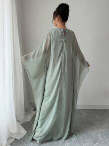 Chiquease 优雅套头长袍，腰部系带，亮片装饰 - 綠色 - 查看 2