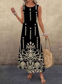 EMERY ROSE Women's Floral Print Round Neck Sleeveless Dress, Vacation Style Chic Dress - Multicolor - View 4