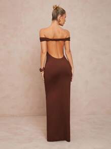 Lumalex Robe fourreau femme à l'épaule dénudée avec dos torsadé, pour mariage de saison, cérémonie de passage à l'âge adulte, vacances à la plage et bord de mer, en tenue de soirée élégante pour femme, robe de cocktail pour garden party, robes d'été pour femmes - Marron - Voir 1