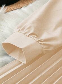 SHEIN Clasi 1pc Rivets Decorated Hem Pleated Commuter Dress For Women, Long Sleeve Maxi Women Outfit Fall Cloth For Women - Apricot - View 4