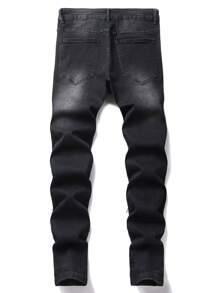 Manfinity LEGND Men's Casual Jeans With Pockets And Frayed Hem, Design - Black - View 2