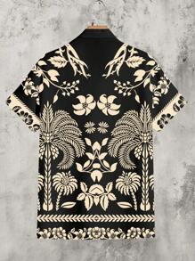 Manfinity RSRT Bohemian Style Casual Vacation Floral All-Over Print Men's Regular Fit Regular Shoulder Cuban Collar Short Sleeve Shirt - Multicolor - View 4