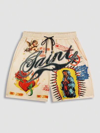 Street Life Men's Casual Street Graphic Print Shorts, Suitable For Spring/Summer