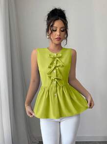 Elenzga Elegancka Tkana Gładka Bluzka Dla Kobiet