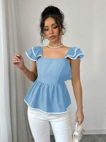 Elenzga Women's Back Tie Up Shirt, Simple & Fashionable Style, Suitable For Summer - Baby Blue - View 4
