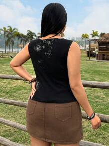 SHEIN EZwear Top sin mangas con abertura en la espalda, cordón ajustable y efecto tie-dye, talla grande, para primavera/verano - Multicolor - Ver 2