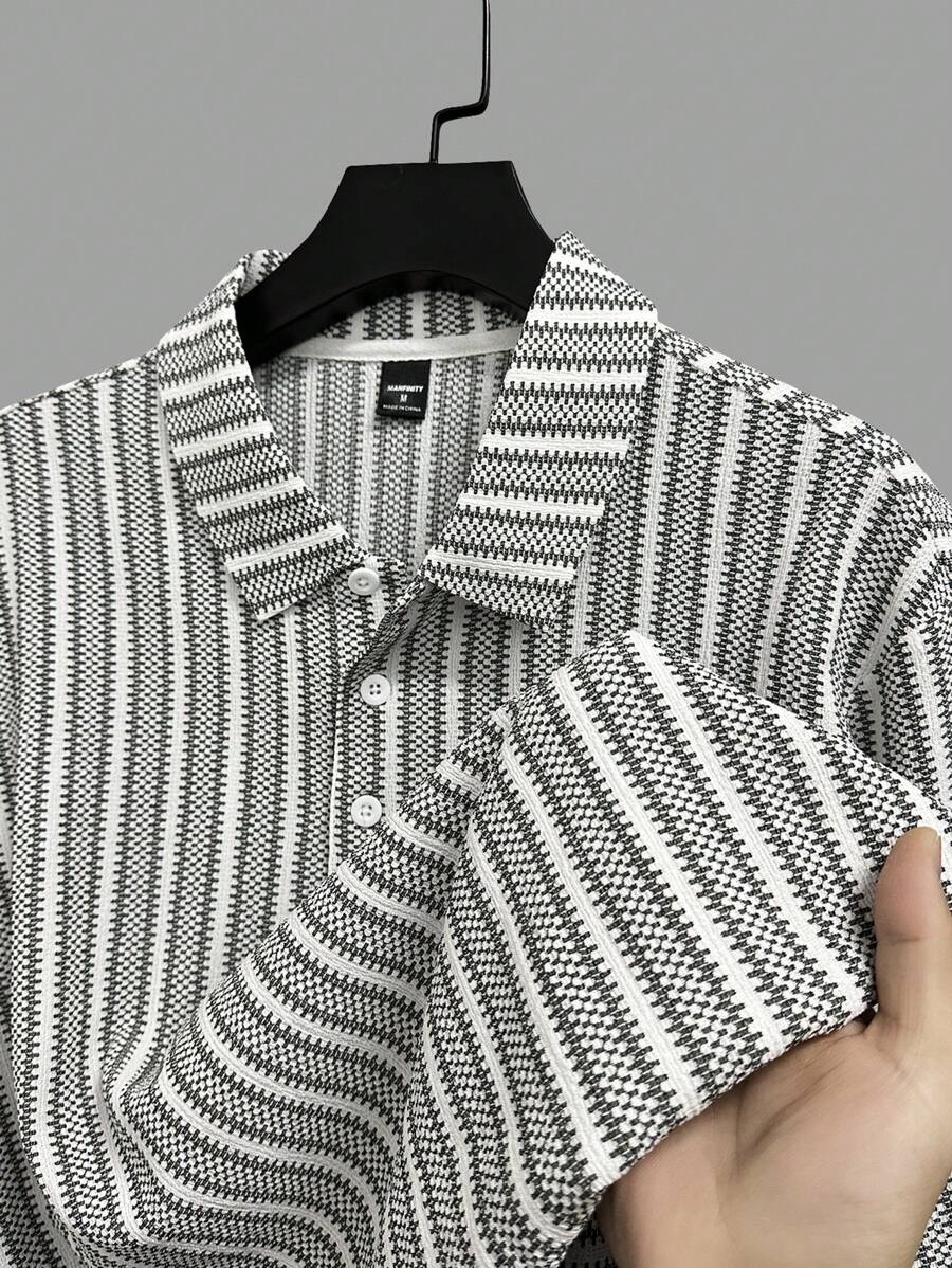 Manfinity Homme Men's Striped Short Sleeve Casual Commuting Polo Shirt - Black - View 1