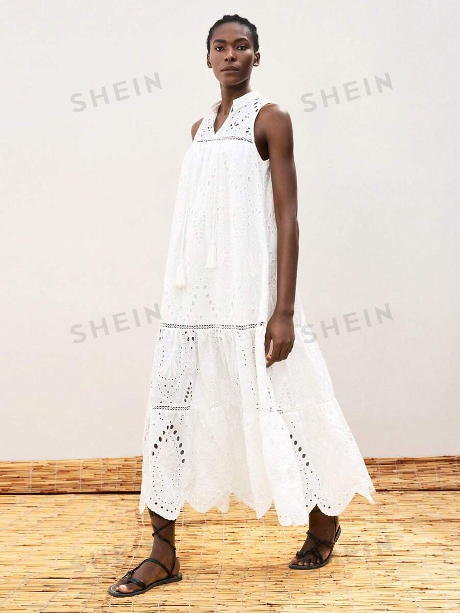 Maija Vestido sin mangas de mujer con diseño de volantes y abertura, de estilo informal, de cuello en V, para primavera/verano, vacaciones, estilo bohemio de playa