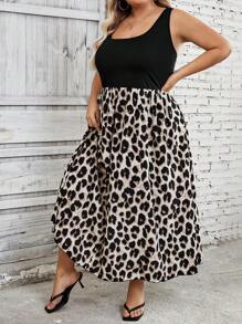 SHEIN CURVE+ Plus Size Solid Color Patchwork Ruched Dress, Casual Beach Wear - Multicolor - View 7