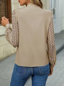 SHEIN Clasi 1 件女式长袖衬衫，简约时尚，适合夏季 - 卡其色 - 查看 2
