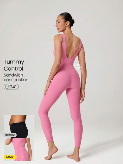 GLOWMODE 24" FeatherFit™ Tummy Control Open Back Gym Yoga Sports Jumpsuit Bodysuit Elegant For Woman Valentine's Day