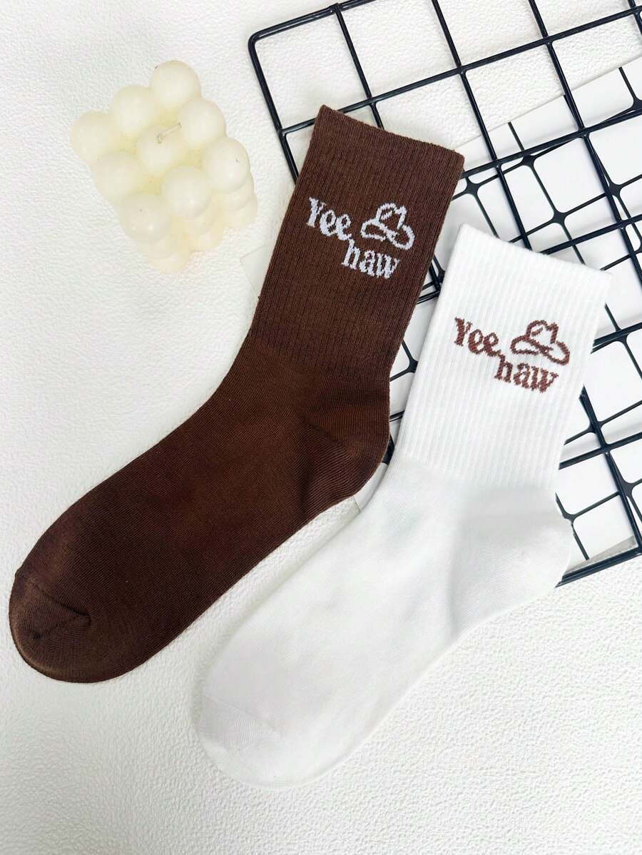 Morgan Mondays Co Artist 2 Pairs Y2K Musical Festival Western Cowboy Style Mid-Calf Socks For Women