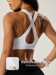 Easithlete Sujetador deportivo con fruncido delantero, espalda abierta y acolchado, para primavera/verano