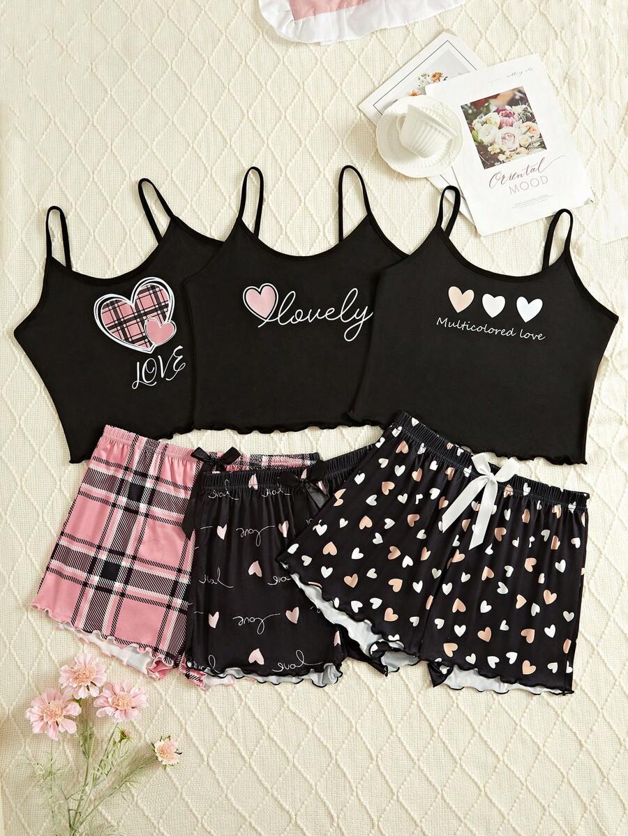 SHEIN 3pcs/Set Cartoon Print Camisole & Shorts Pajama Set - Multicolor - View 1