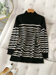 Chiquease Women's Contrast Stripe Stand Collar Knit Top - Multicolor - View 1