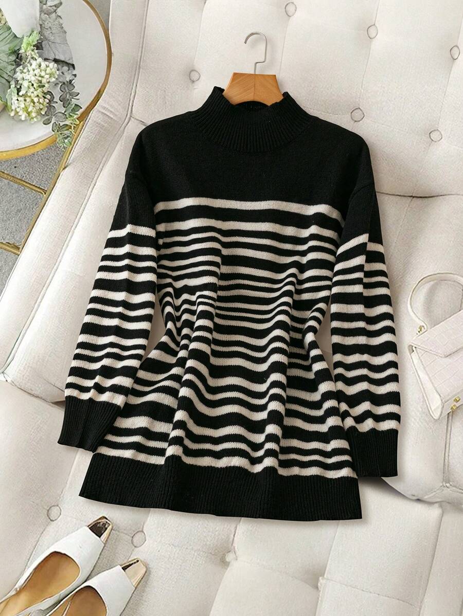 Chiquease Women's Contrast Stripe Stand Collar Knit Top - Multicolor - View 1