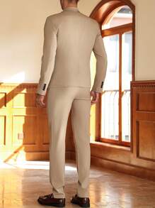 Manfinity Bizformal Men's Casual Commuting 2 Pieces Suit Set (Jacket And Pants) - Khaki - View 2