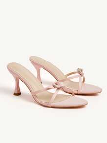 CUCCOO CHICEST 女士夏季可爱 3D 花卉圆头酒杯高跟鞋，柔软一脚蹬优雅浪漫迷人简约交叉带粉色 PU 皮革女士高跟凉鞋，非常适合茶会、约会、优雅装扮 - 淺粉色 - 查看 9