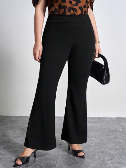 Chikora Plus Solid Flare Leg Pants,Business Casual Woman Office Attire For Women Work Outfits For Women Work Tops For Women Pantalones De Mujer Pantalon Femme Calça Feminina Pantalones Mujer Pantalones De Mujer Pans De Mujer Pants That Can Be Worn In All Seasons