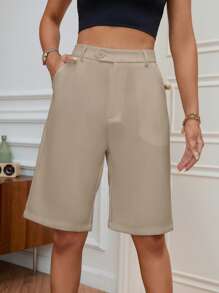 Aveloria Modichic Casual Versatile Solid Color Shorts - Apricot - View 3