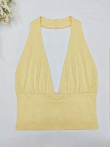 INAWLY Women's Sexy Solid Color Backless Halter Top And Mermaid Hem Skirt 2 Pieces Set