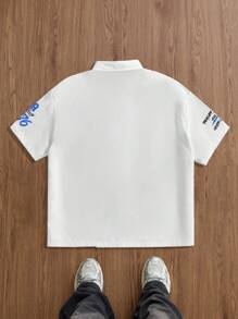 Manfinity RebelGame Plus Size Men's Woven White Casual Letter Print Short Sleeve Shirt - White - View 2