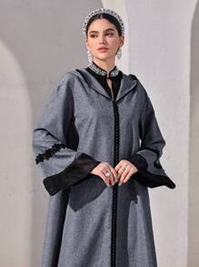 Al Najma Women's Elegant Flared Sleeve Hooded Arabic Style Dress,Modest - Blue - View 1