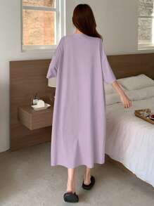 DAZY Cute Cartoon Pattern Print Loose Fit Nightgown - Mauve Purple - View 2