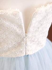 优雅蕾丝撞色网眼吊带连衣裙，适合伴娘、花童、舞会、婚礼、生日派对、少女 - 藍白色 - 查看 5