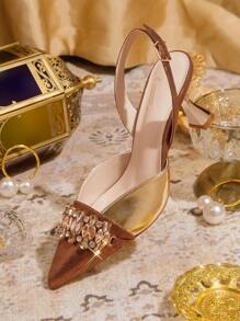 CUCCOO TILAWA Women's Elegant Pointed Toe High Heel Shoes, Sparkling Crystal Decor, Color Blocking, Stiletto Heel, Metallic Material, Perfect For Parties, Formal Events, Ceremonies - Brown - View 13