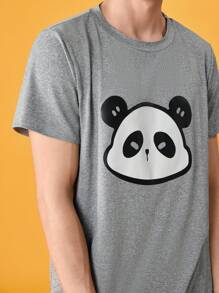 Happy Jammies 2pcs Men's Cartoon Panda Print Short Sleeve T-Shirt And Striped Pants Pajamas Set