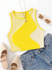 SHEIN Unity Color Block Contrast Binding Tank Top Graphic Tees Women Tops - Multicolor - View 1