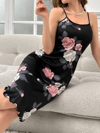 SHEIN Damen Lässig Kleid mit Blume Muster und Volant-Saum, perfekt für den Sommer und Urlaub