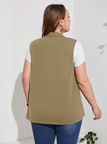 EMERY ROSE Plus Size Women Open Front Sleeveless Casual Jacket - Army Green - View 2