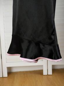 Set de 3 piezas de pijama de mujer elegante con contraste de colores de satín