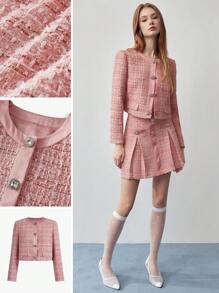 MOTF STUDIO TWEED CONTRAST BINDING BOXY JACKET,SPRING/SUMMER - Pink - View 7