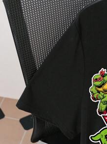 TEENAGE MUTANT NINJA TURTLES | SHEIN Men's Cartoon Turtle & Letter Graphic Round Neck Short Sleeve T-Shirt - Black - View 5