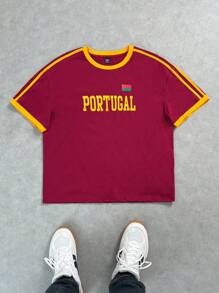 Manfinity VCAY Tricou decupat cu mânecă scurtă, unisex, casual, cu imprimeu cu litere, mozaic, cu gât rotund, potrivit pentru purtarea de zi cu zi