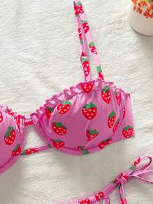 SHEIN Swim Fruit Printed Women's Bikini Bathing Suits - Pink - View 4