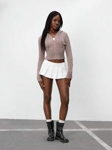 SHEIN Unity 1 件女式连帽前拉链开衫，粉色休闲、运动、百搭纯色长袖连帽针织毛衣，适合秋冬季