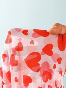 1pc Young Girl Printed One-Piece Swimsuit With Cover-Up - Red - View 7